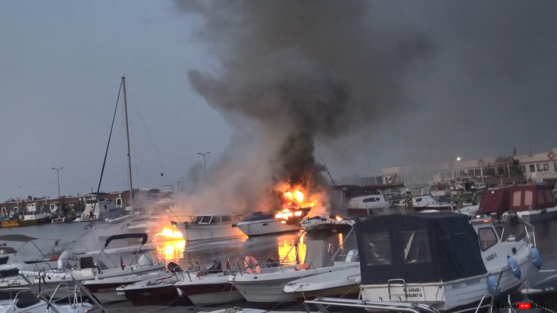 video#Avcılar balıkçı barınağında 7 tekne alev alev yandı