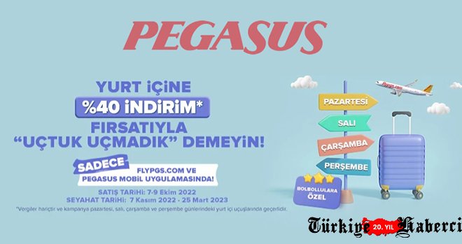 Pazartesiden perşembeye yurt içinde %40 indirimli uç!