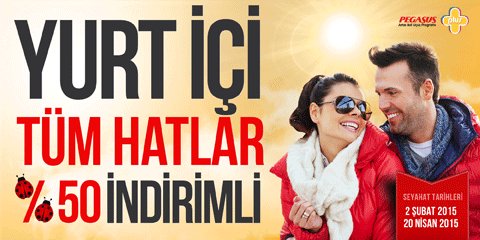 Yurt içi tüm hatlar % 50 indirimli